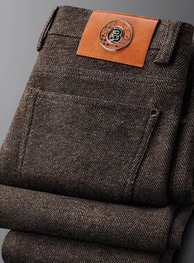 Mostarsea~轻奢潮流男士毛呢休闲裤提花秋冬款加厚修身弹力直筒裤