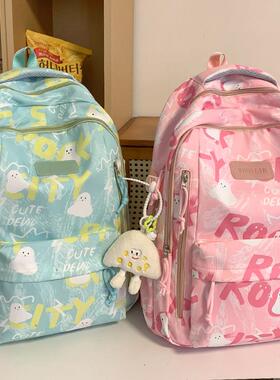 香港高颜值涂鸦印花书包女初中高中大学生2025新款大容量双肩揹包