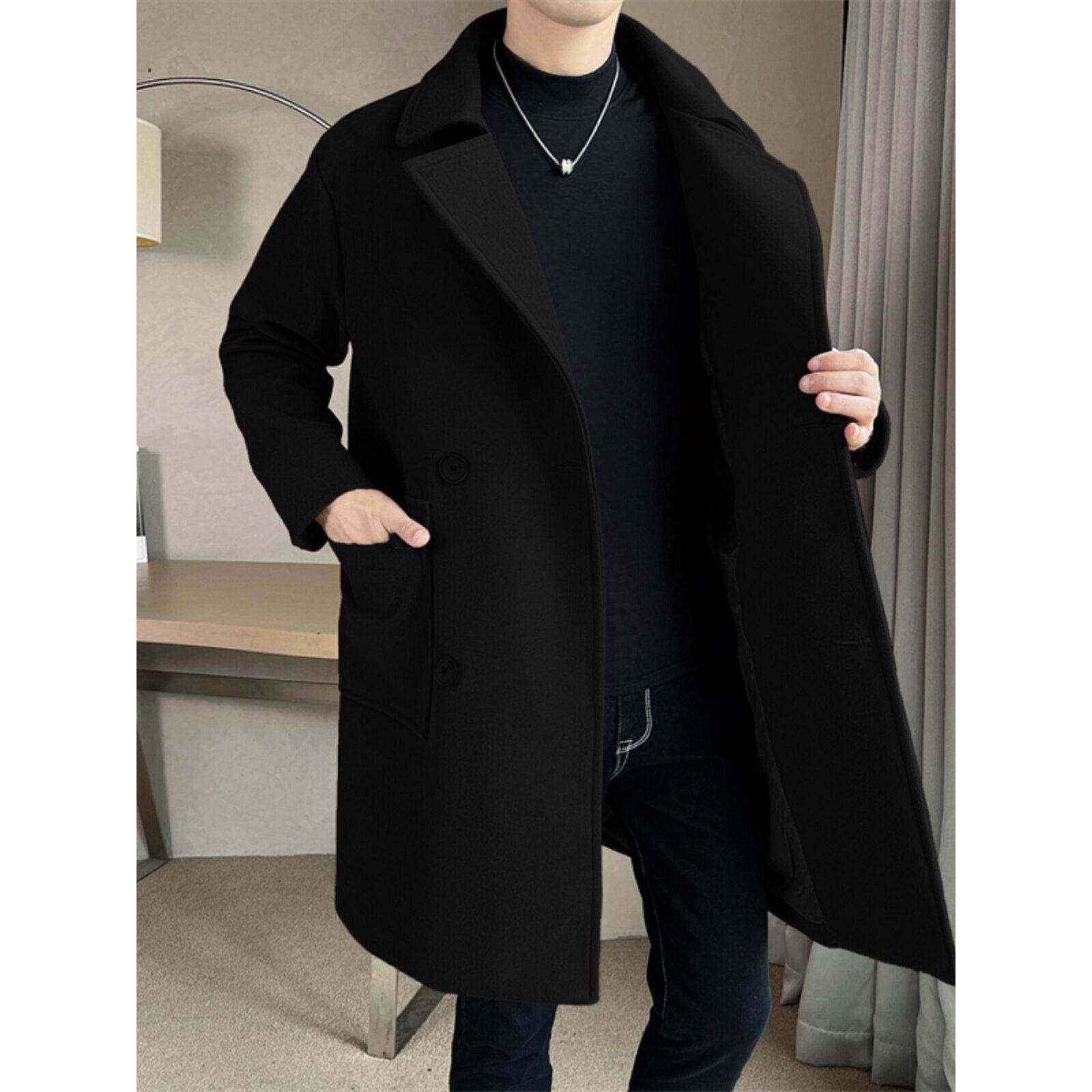 中长款加厚风衣男士秋冬季毛呢大衣欧洲站宽松休闲潮流呢子外套潮