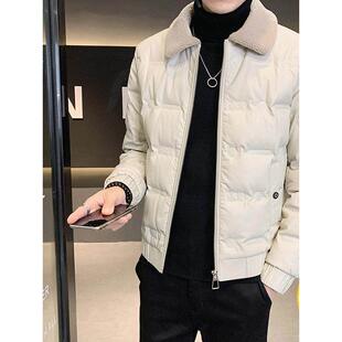 冬季白鸭绒保暖毛领轻薄羽绒服男潮牌爆款潮流短款立领皮夹克外套