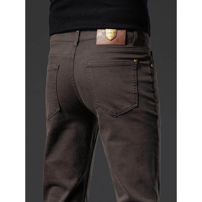 香港高端咖啡色牛仔裤男春秋季修身直筒休闲纯棉长裤子2025新款