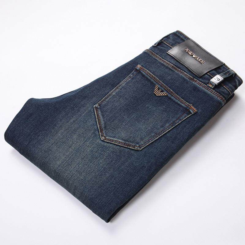2024新款秋冬款水洗蓝色牛仔裤男修身小脚弹力加长裤子冬季高端
