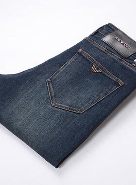 2024新款秋冬款水洗蓝色牛仔裤男修身小脚弹力加长裤子冬季高端