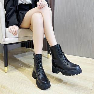 香港真皮英伦内增高显瘦马丁靴女2026新款时尚百搭休闲厚底短靴子