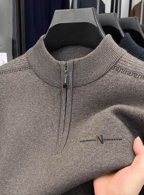 MAROLIO~冬季毛衣男士中老年加厚保暖半高领拉炼针织衫打底线衫