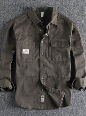 香港潮牌简约覆古工装长袖衬衫男 秋季新款潮流宽松青年衬衣外套