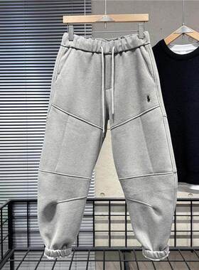 MAROLIO~潮牌卫裤男士冬季加厚立体剪裁拼接休闲裤宽松九分哈伦裤