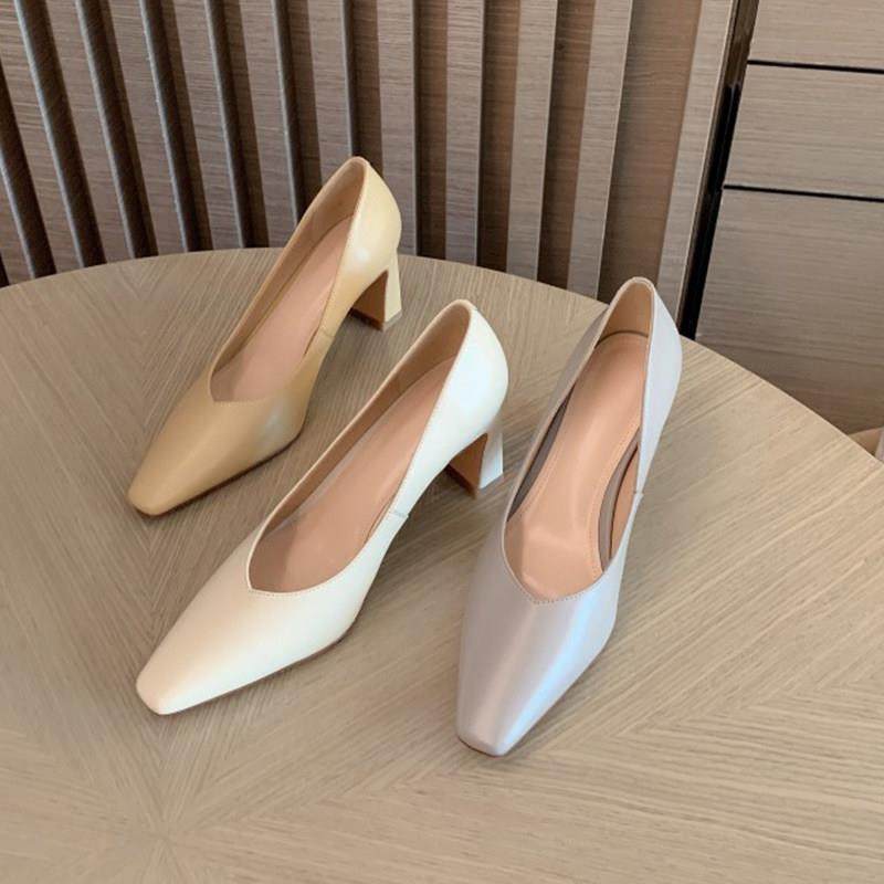 优雅的女神！真皮浅厚跟平底鞋的妇女韩国风格舒适通勤高跟鞋,女鞋,雨鞋,淘宝优惠券,粉丝福利购,淘宝优惠卷