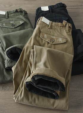 Mostarsea~秋冬加绒加厚重磅阿美咔叽休闲裤男美式复古潮牌工装裤