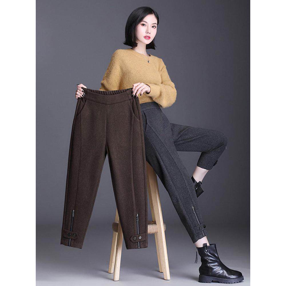 春秋马丁靴裤女2025高端新款小个子毛呢哈伦裤时髦小脚八分萝卜裤