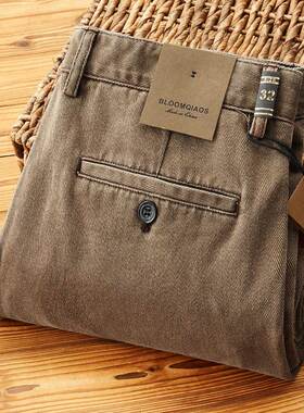 Mostarsea~高级质感纯棉斜纹男裤秋冬厚款商务直筒宽松磨毛休闲裤