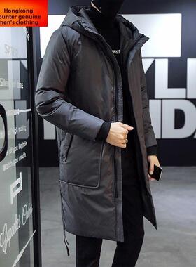 男子羽绒服中长冬季2024新加厚时尚轻量级连帽白色鸭子羽绒服男子