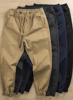 香港余文乐美式覆古秋季重磅水洗硬朗宽松休闲束脚裤帆布工装长裤