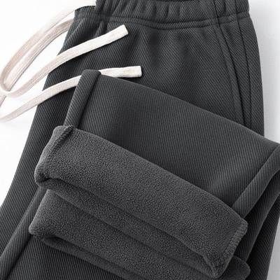 MAROLIO~480g斜纹直筒裤男款冬纯色宽松运动休闲裤松紧腰加绒卫裤