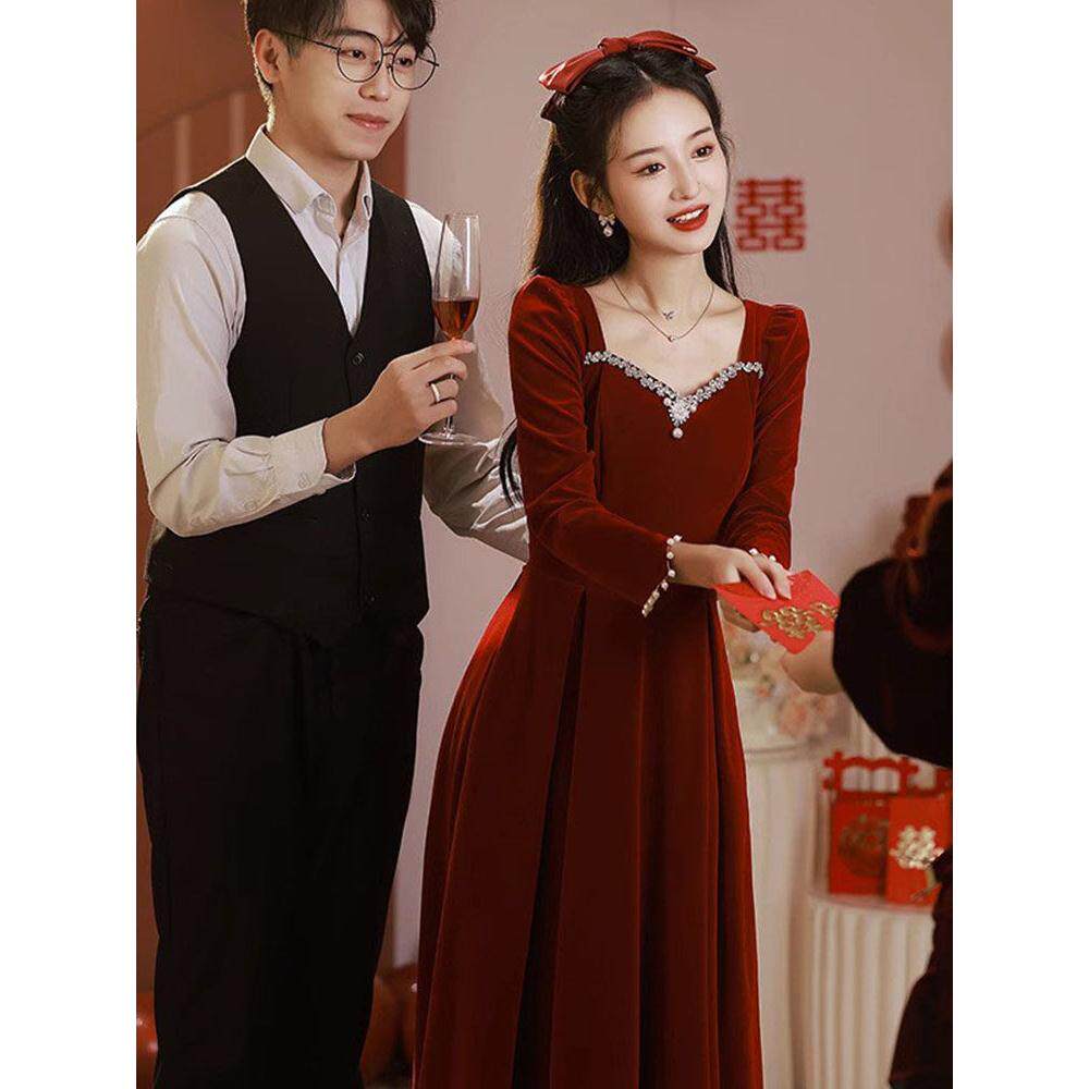 敬酒服新娘春秋新款结婚订婚酒红色礼服女新中式回门服轻奢连衣裙