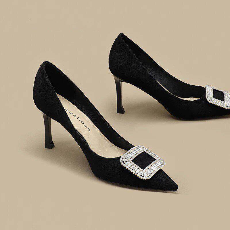香港真皮黑色高跟鞋女2025春新款职业宴会高级感细跟小码单鞋女31