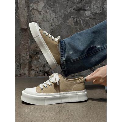 香港潮牌男鞋2025新款休闲布鞋高级感厚底板鞋韩版男士百搭帆布鞋