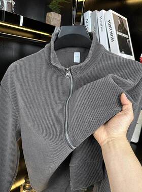 Mostarsea~双拉炼立领开衫卫衣男士外套半高领纯色男装新款百搭潮