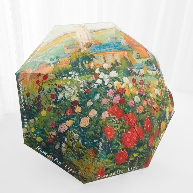 三折手动八骨油画雨伞女晴雨两用彩胶遮阳防晒防紫外线折叠太阳伞