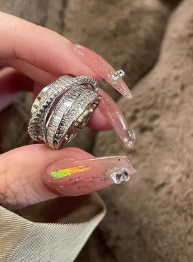 线条仿锆石戒指复古个性2026新款女轻奢小众设计感精致可调节指环