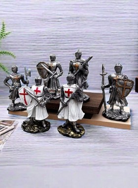 十字军摆件北欧轻奢圣战骑士十字军武士树脂摆件仿金属卫兵工艺品