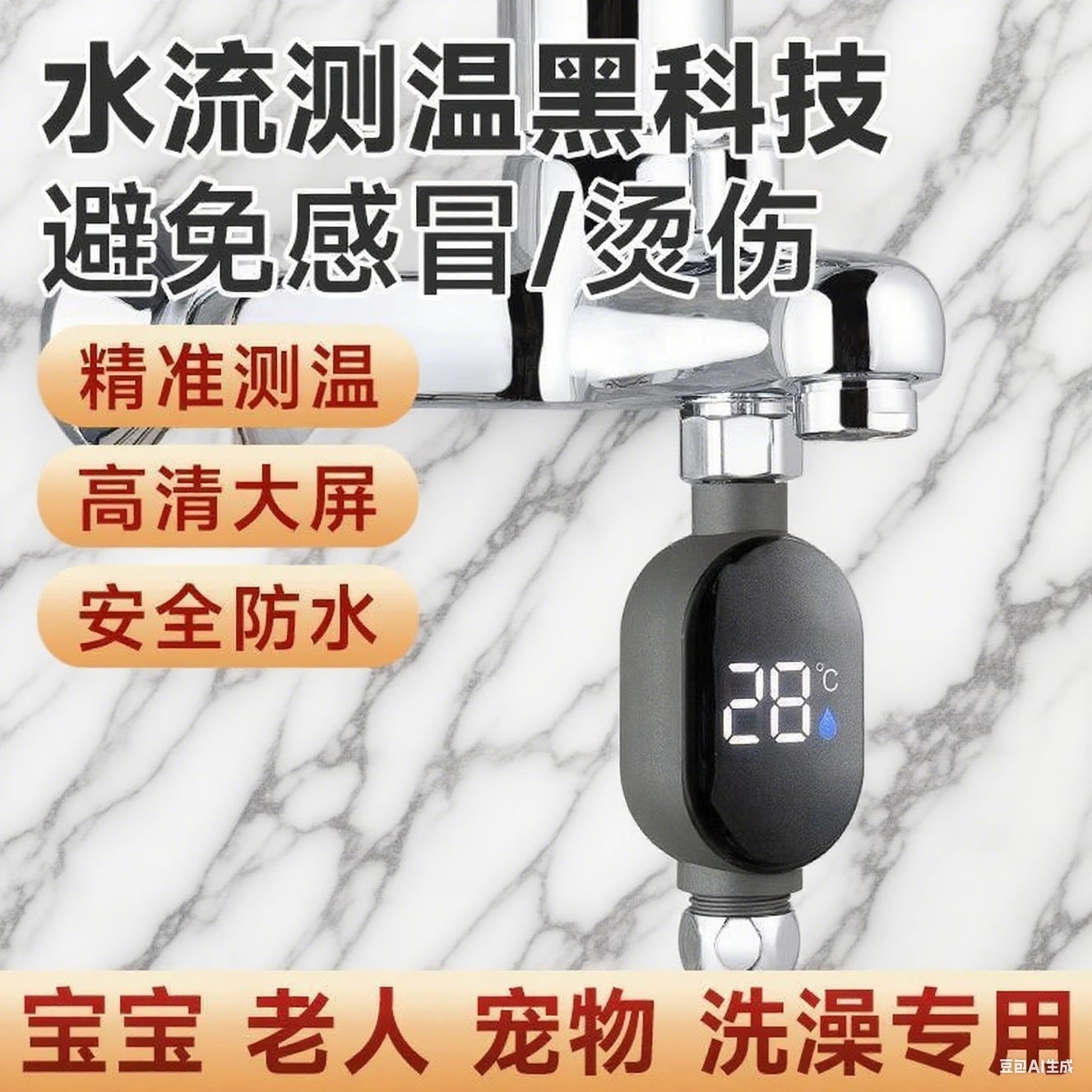 【精准测温】花洒通用防烫伤智能数显温度计幼儿孕妇老人LED测温