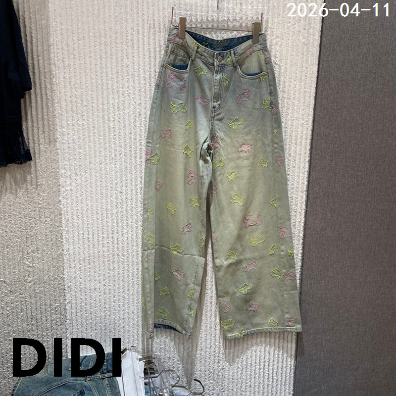 欧洲站2026早夏新款美式复古做旧牛仔裤女彩色刺绣直筒长裤8208