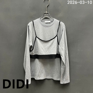 T恤女宽松休闲上衣5388 PH23拼吊带假两件长袖 欧洲站2026春季 新款