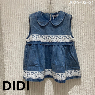 马夹上衣8009 蕾丝花边牛仔背心女娃娃领无袖 欧洲站2026春季 新款