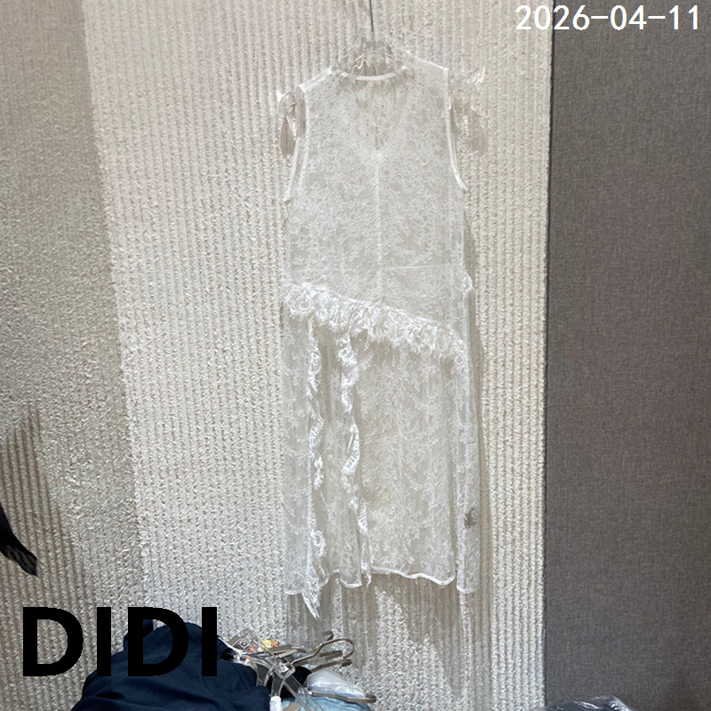 欧洲站2026早夏新款V领蕾丝透视无袖连衣裙女开叉叠穿背心裙26130