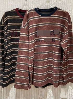 欧洲站2025冬季新款百搭圆领字母刺绣条纹长袖T恤女上衣251158