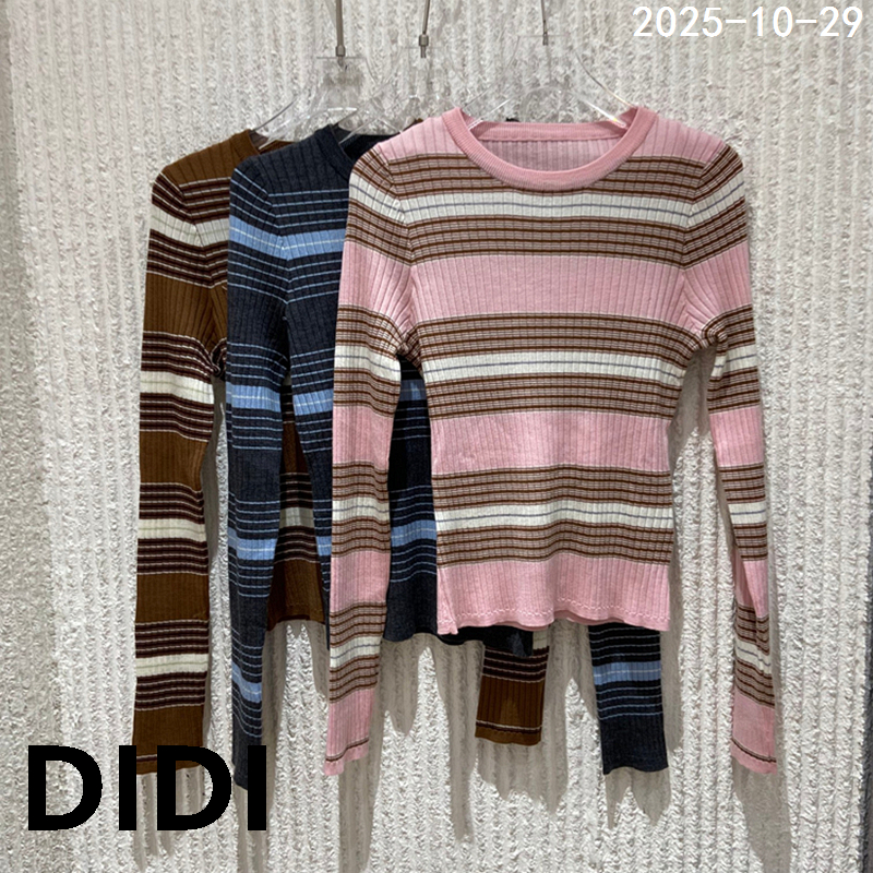 欧洲站2025冬季新款PH23圆领撞色条纹修身显瘦羊毛针织衫女1700