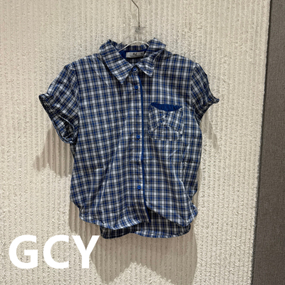 欧货休闲复古格纹短袖衬衫上衣