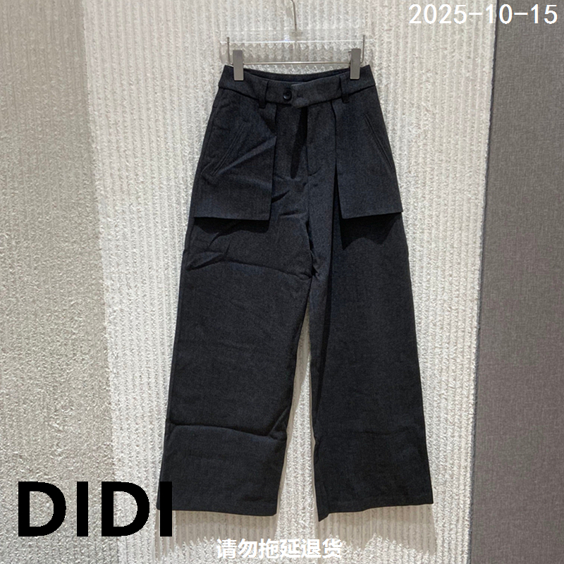 欧洲站2025秋冬新款LPHC高腰单扣拼接口袋直筒阔腿休闲裤女CT026