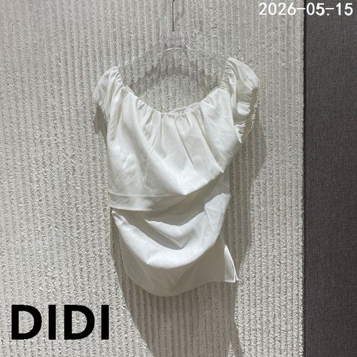 欧洲站2026夏季新款PH23一字领无袖T恤女褶皱收腰显瘦上衣68792