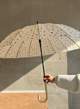 【浪漫告白】彩色爱心长柄伞女加大结实抗风16骨弯钩双人直杆雨伞
