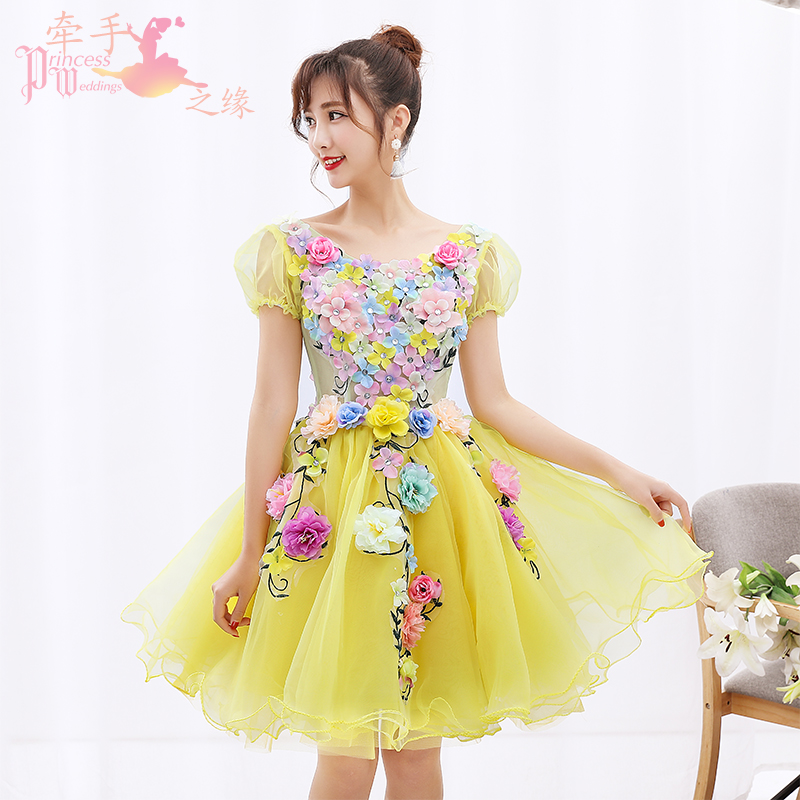 花仙子新款小礼服艺考演出服蓬蓬裙主持人礼服显瘦宴会晚礼服短款