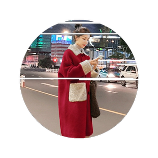 红色外套女2026秋冬新款韩版宽松皮毛一体大衣潮