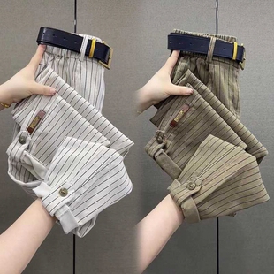 新款 宽松哈伦裤 百搭含棉休闲裤 水洗条纹牛仔裤 子 女韩版 2026春秋季