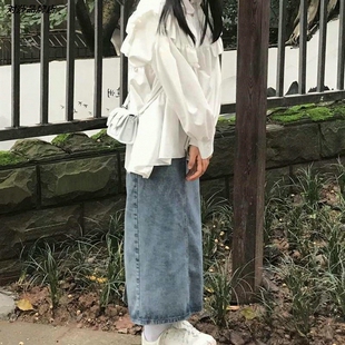 显瘦百搭新款长裙子高腰学生春季牛仔裙超仙半身裙A字中长款开叉