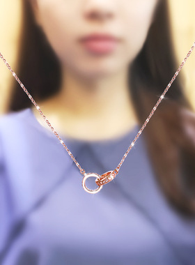 999 pure silver necklace, women's doubles circle silver pen