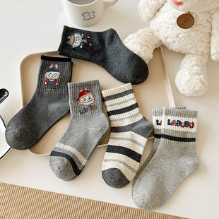 拉布布袜子男童冬季加厚中筒袜儿童保暖棉袜男孩卡通可爱春秋宝宝