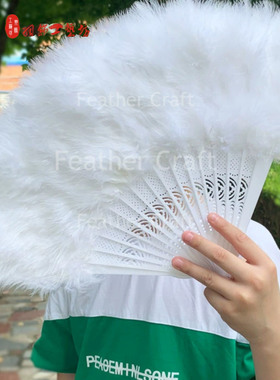 白色羽毛扇子古典舞舞蹈扇孔雀扇直播走秀古风装饰折扇洛丽塔扇子