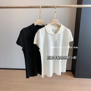 T恤上衣女夏新款 巨显年轻 针织衫 针织小衫 精致提花polo领短袖
