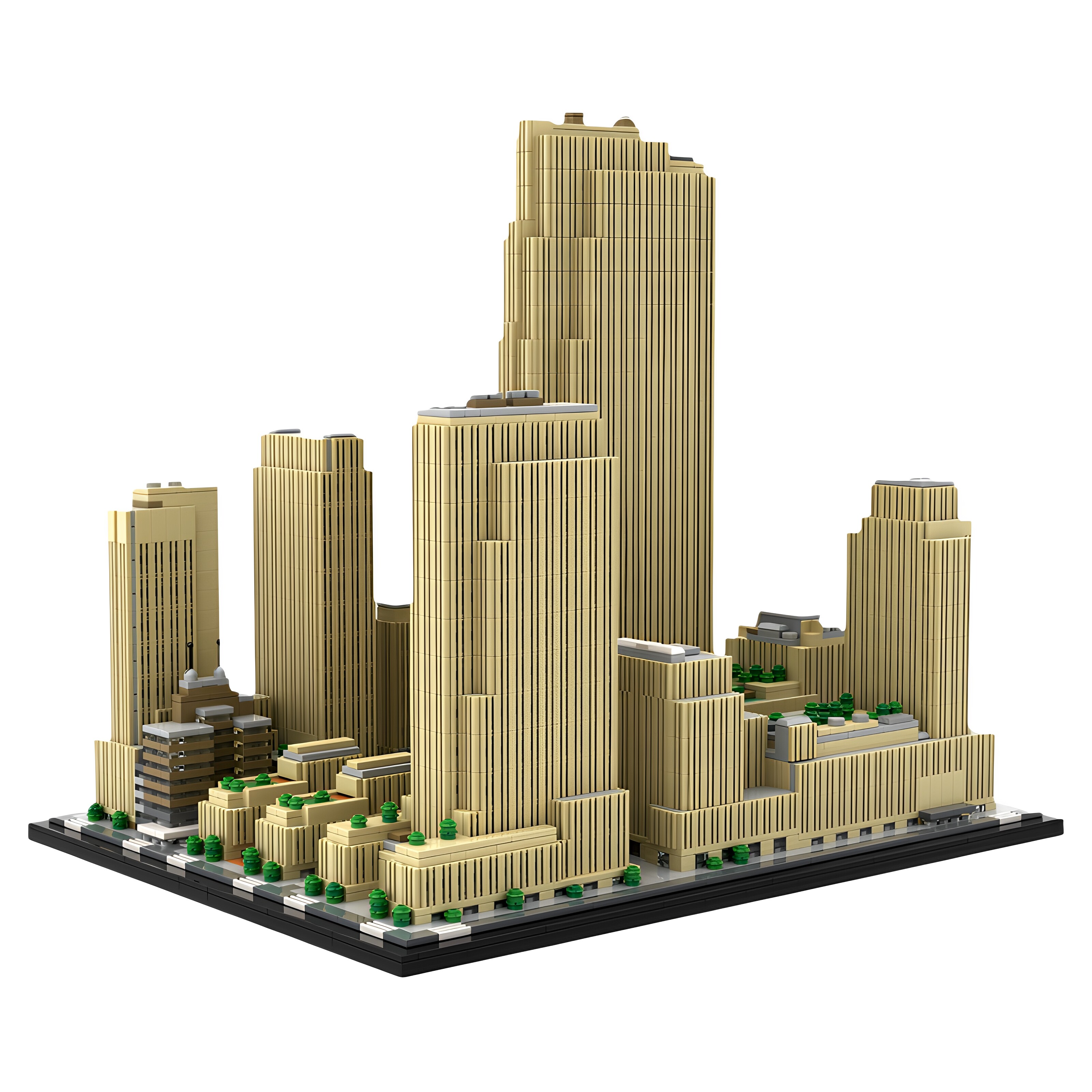 现货小颗粒MOC178781洛克菲勒中心1:800比例街景建筑大楼积木模型