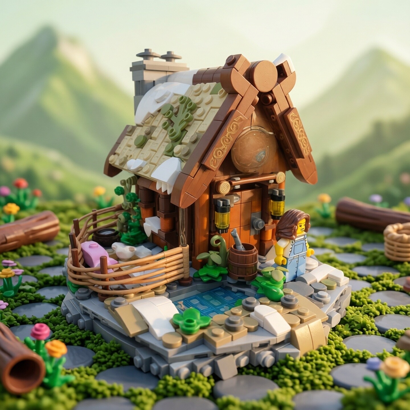 现货小颗粒MOC-1016477中世纪建筑模块化维京农场积木益智玩具