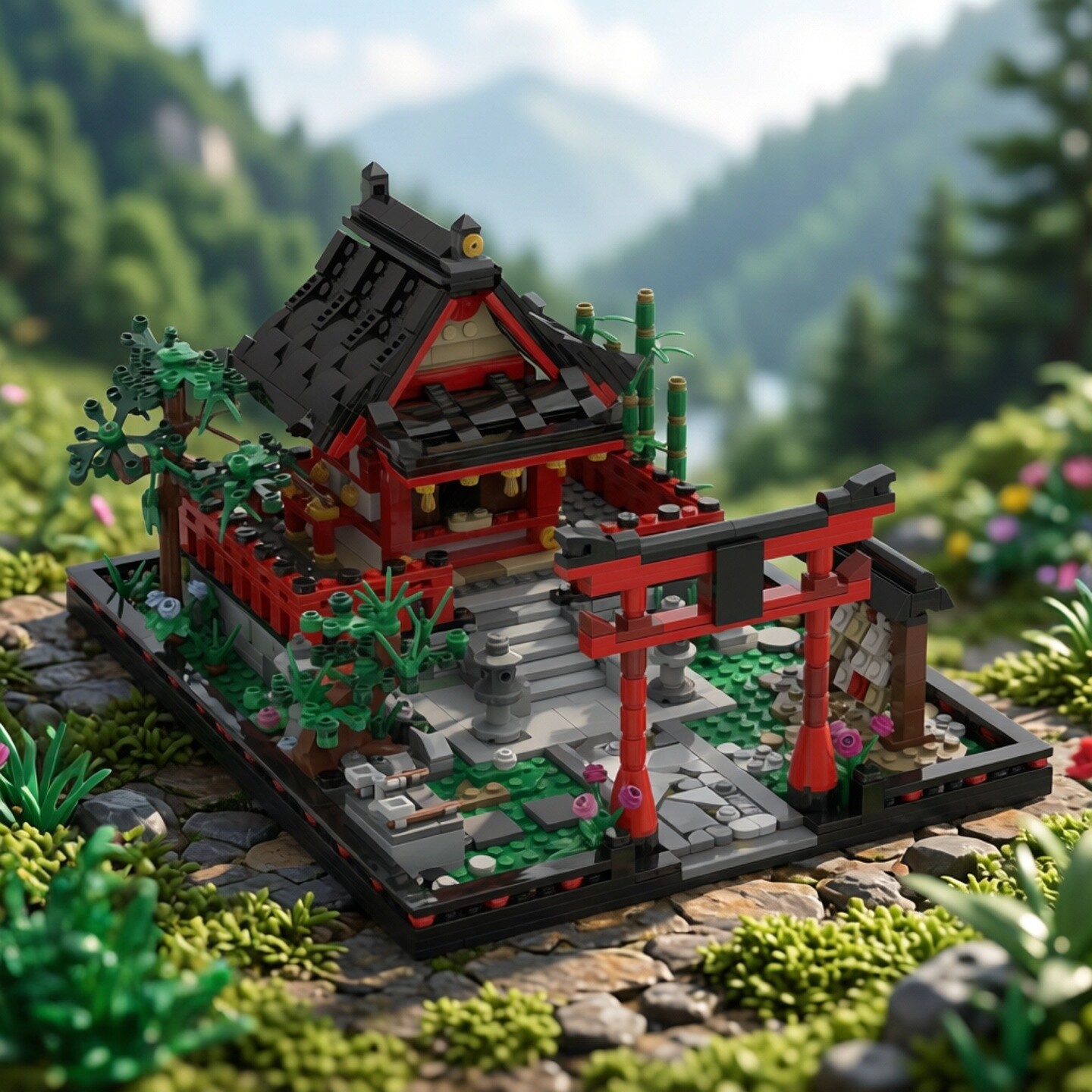 现货小颗粒MOC-186209小型街景创意神道神社拼装积木益智模型摆件