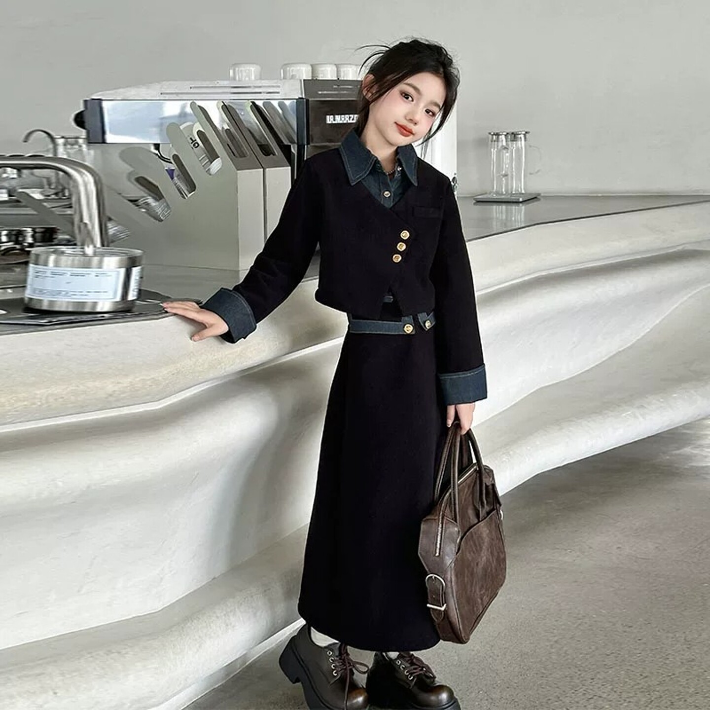 GBUBG 女童连衣裙秋装2026新款中大童加绒加厚半身裙两件套春秋款