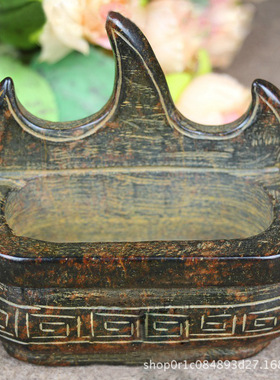 古玩杂项仿古玉玉器仿古岫玉雪花玉摆件工艺品做旧山字形笔架笔洗