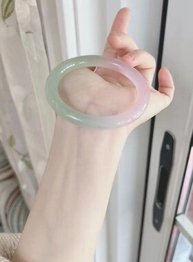 A马卡龙色玉髓手镯8m圆条西瓜色远山黛春带彩粉绿渐变玛瑙玉石镯